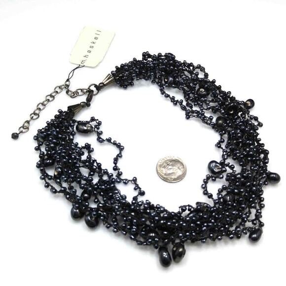 Black Beaded Multi Strand Choker Necklace, Made in India, M. Haskell Tag, 19 In. - Picture 3 of 7